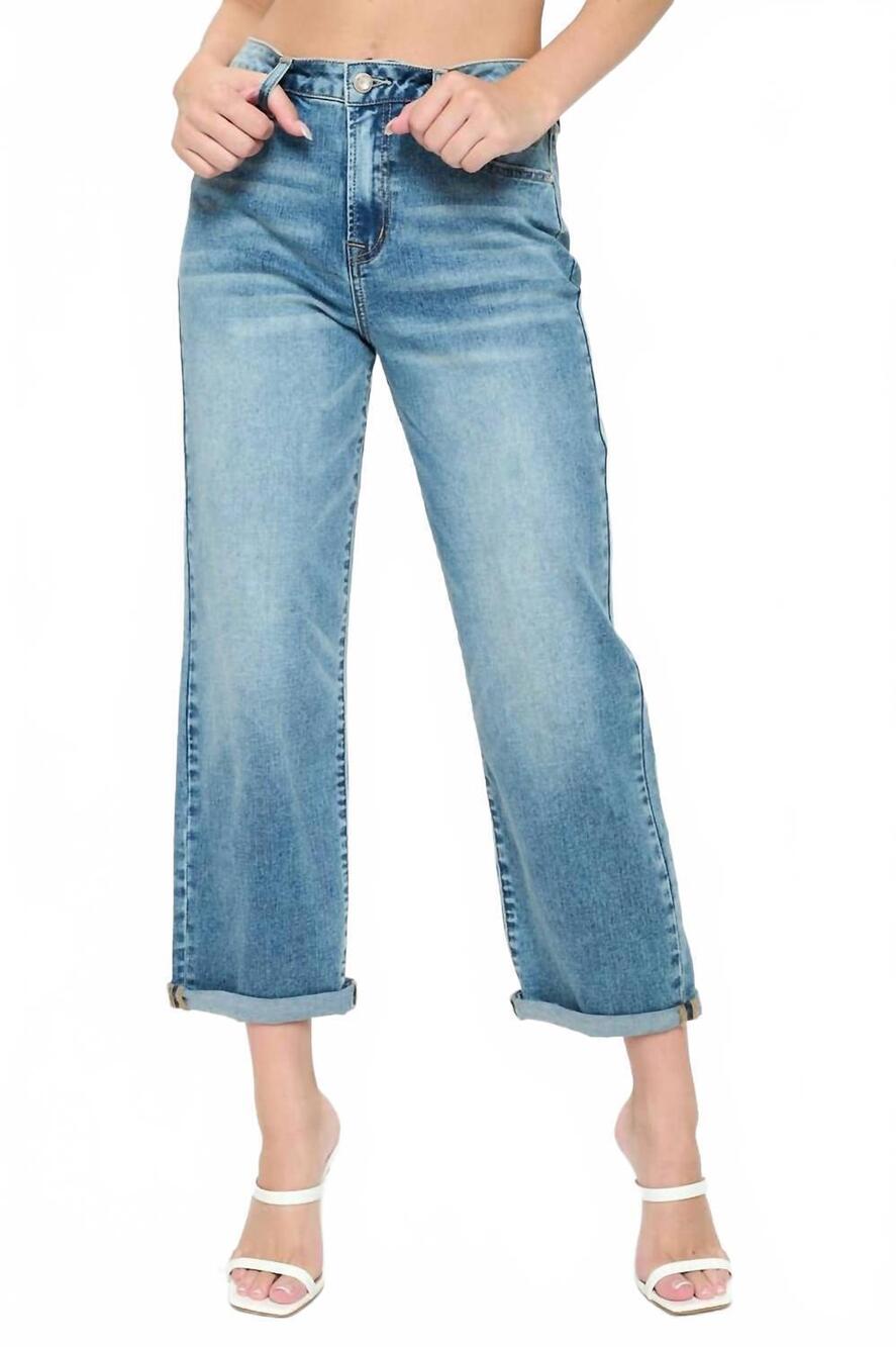 NEW I&M JEANS high rise roll up straight jeans in light wash